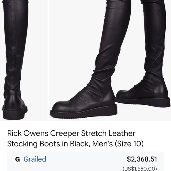 BNIB AUTHENTIC RICK OWENS BLACK LEATHER OVER THE KNEE BOOT - Picture 15 of 16
